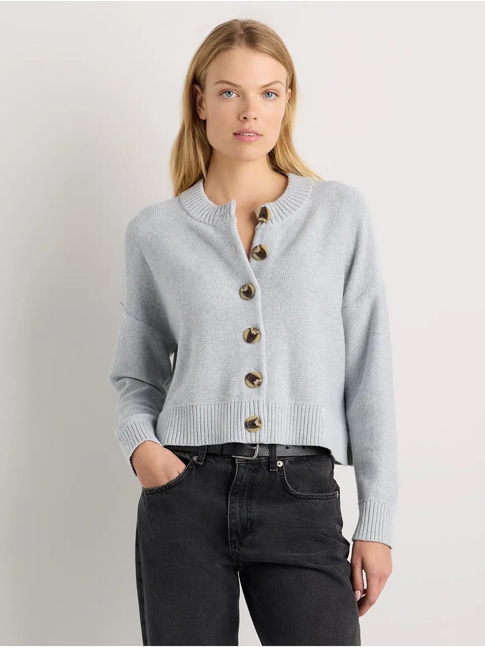 Quince 100% Organic Cotton Cropped Cardigan - Heather Dove Gray
